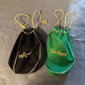 Crown Royal Black and Green Drawstring Bags Set Of Two